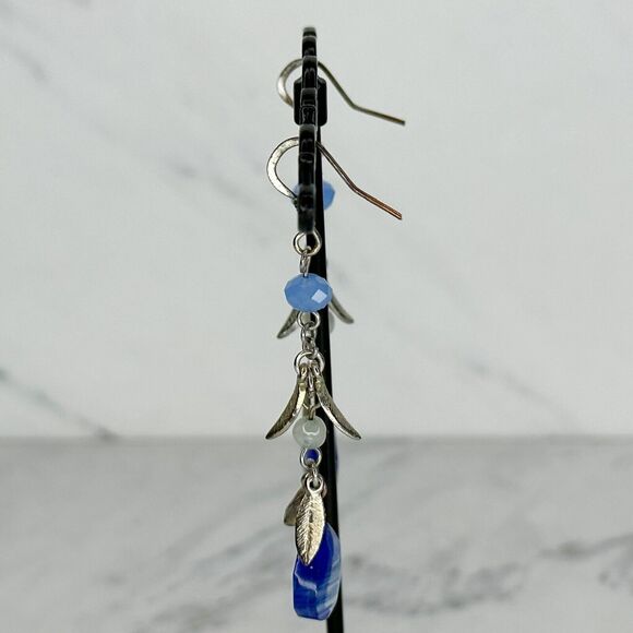 Blue Beaded Dangle Drop Earrings Pierced Pair - Picture 2 of 4